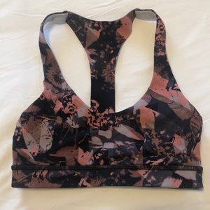 Pink and navy print Lululemon sports bra